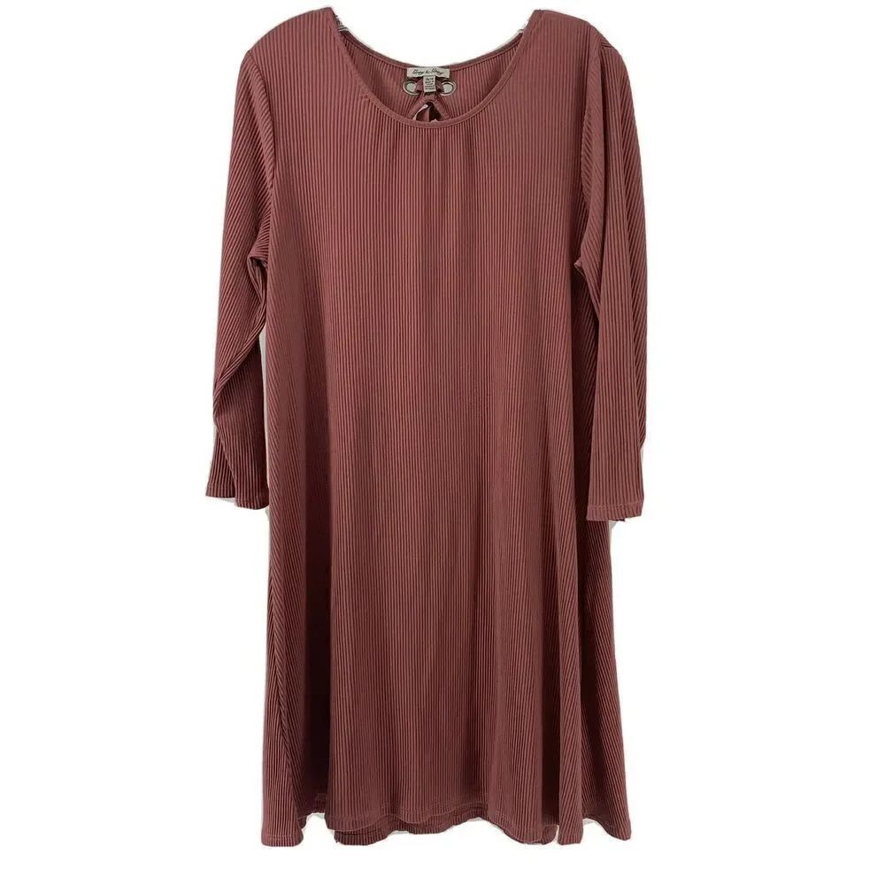 Ribbed Long Sleeve Keyhole Bow Dress Pink Size 14